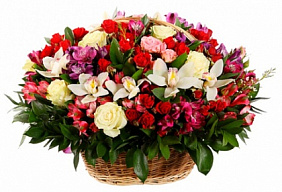 Букет из Розы, орхидеи и альстромерии в корзине "Торжество"