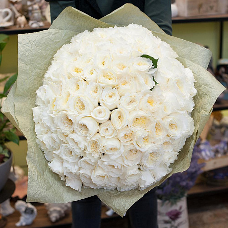 Букет из белых пионовидных роз (101) - Фото 2