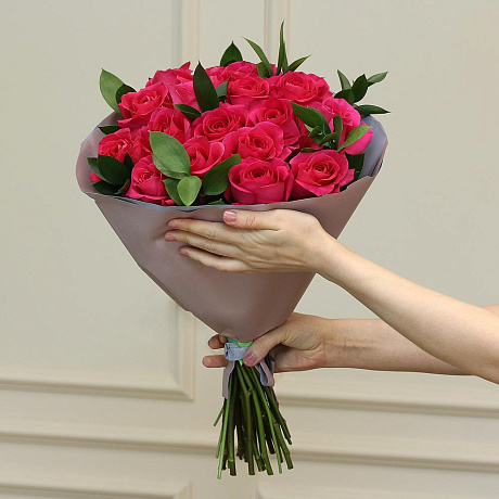 Букет из 21 малиновой розы 50 см (Эквадор) premium - Фото 3