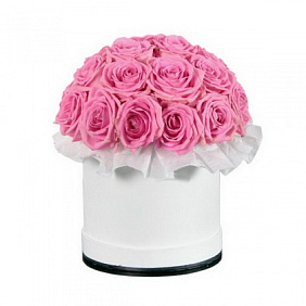 Букет из 25 роз в средней шляпной коробке
