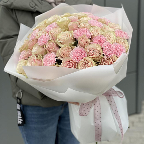 Букет Летуаль из роз и диантуса - Фото 3