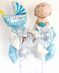 Композиция из шаров "Малыш с коляской" для мальчика