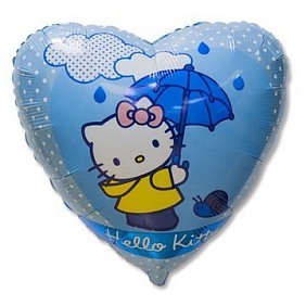 Фольгированное сердце шар "Котёнок с зонтиком"