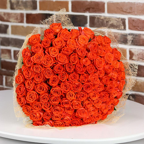 Букет из 101 оранжевой розы (60 см). N825 - Фото 3