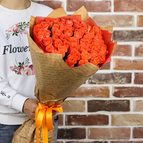 Букет из 51 оранжевой розы (70 см). N898 - Фото 2