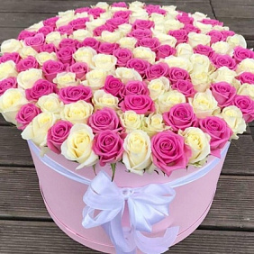 Бело-розовый микс цветов в коробке XXL