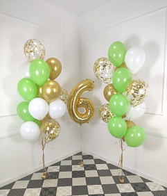 Композиция из шаров "Золотая цифра с мятно-золотым фонтаном"