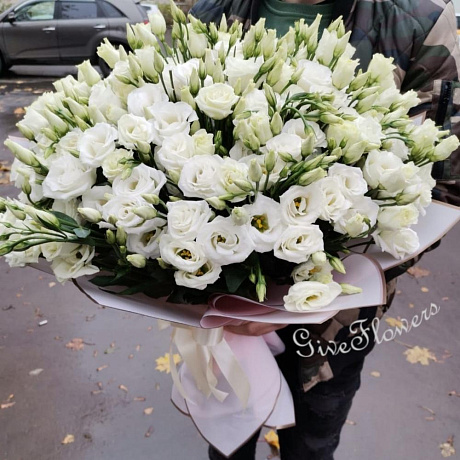 Букет из 41 белой эустомы - Фото 5