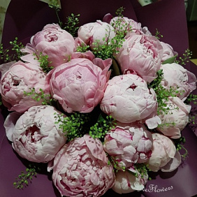 Букет из 15 розовых пионов №164