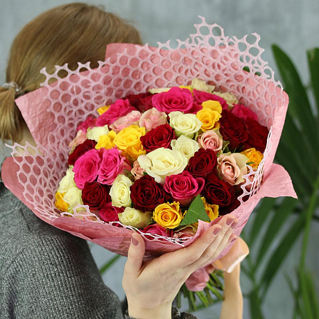 Букет из 51 розы микс (50 см) - Фото 2