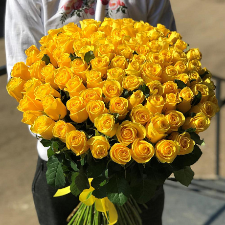 Розы. Букет из 101 желтой розы (50 см). N407 - Фото 6