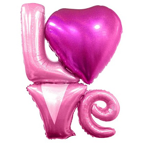 Надпись из шаров "LOVE" - 104 см. Розовая. Голография.