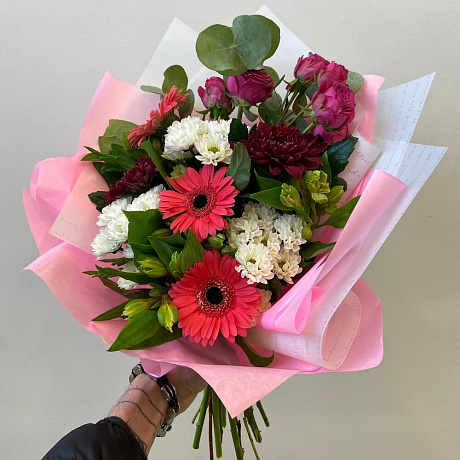 Букет из хризантем с герберами - Фото 3