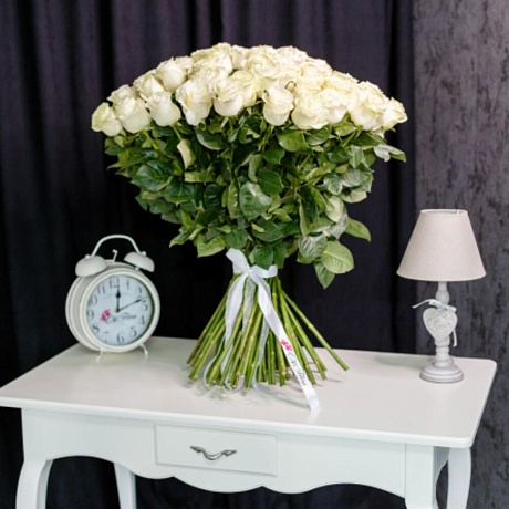 Белые розы премиум класса 101 роза - Фото 2