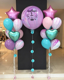 Композиция из шаров "Большой Мрамор с надписью"