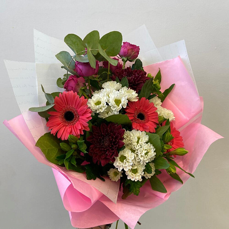 Букет из хризантем с герберами - Фото 4