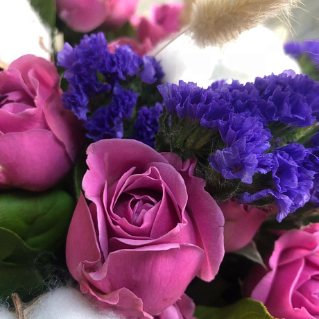 Авторский букет с розами и хлопком - Фото 5