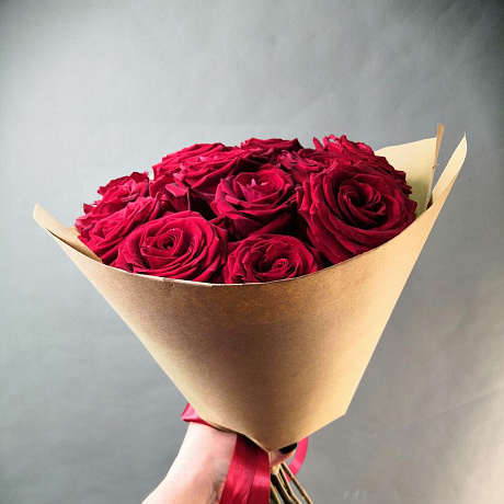 Моно букет из алых роз - Фото 4