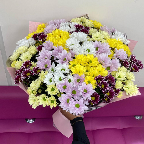Букет из 25 хризантем яркий микс - Фото 3