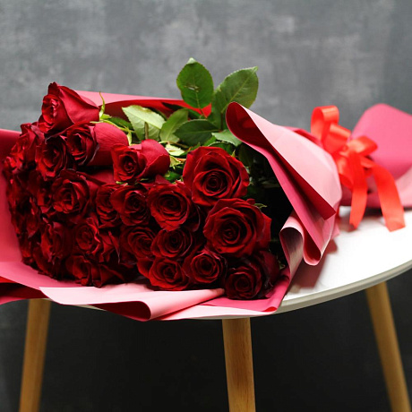 Букет из бордовых роз №160 - Фото 5