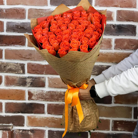 Букет из 51 оранжевой розы (70 см). N898 - Фото 3