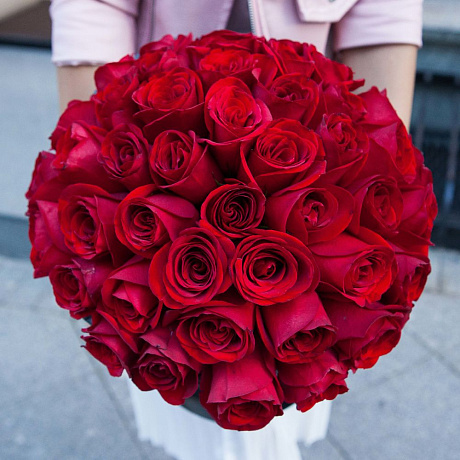 Красные розы в шляпной коробке Grand WHITE - Фото 4