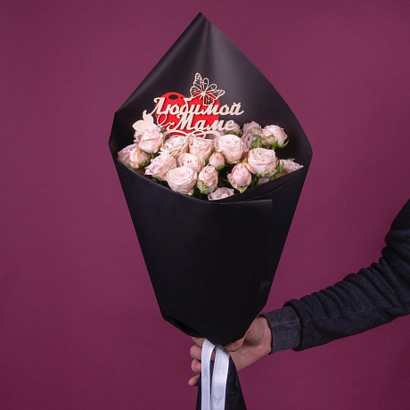 Букет из нежно-розовых пионовидных кустовых роз - Фото 4