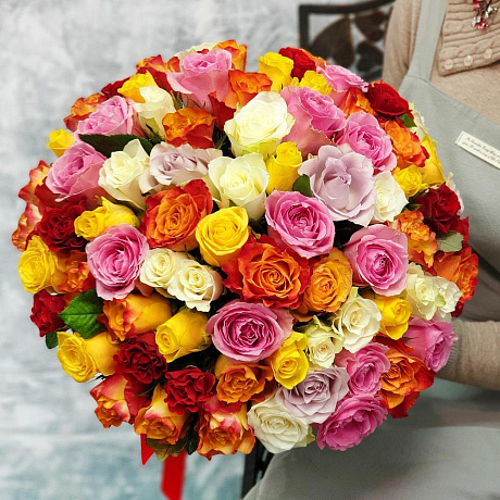 Букет из разноцветных роз Яркие чувства - Фото 5