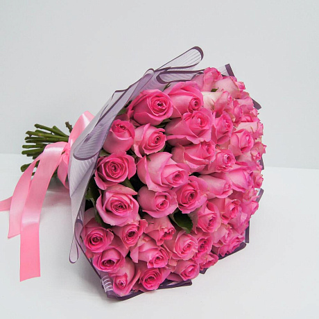 Букет 51 розовых роз (40см) - Фото 2