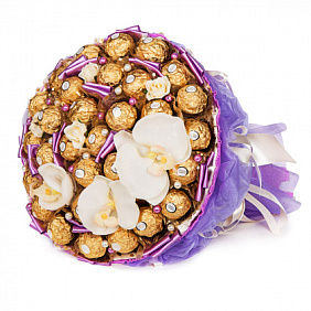Букет из 31 конфеты Ферреро Роше и орхидей