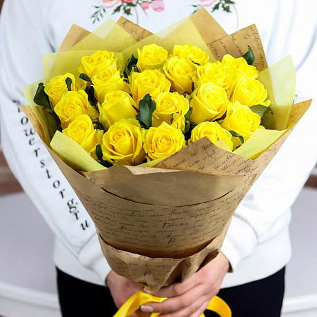 Розы. Букет из 19 желтых роз. N656 - Фото 2