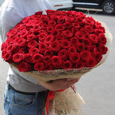 Роскошный букет из 101 красной розы №161 - Фото 5