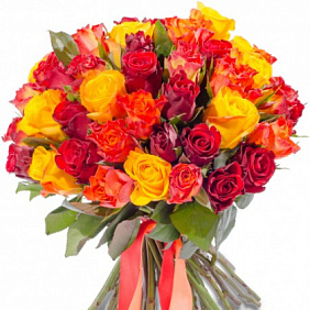 Букет из 51 разноцветной кенийской розы