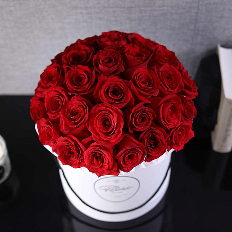 Розы Freedom в шляпной коробке Grand White - Фото 2