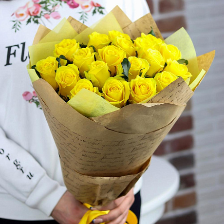 Розы. Букет из 19 желтых роз. N656 - Фото 3