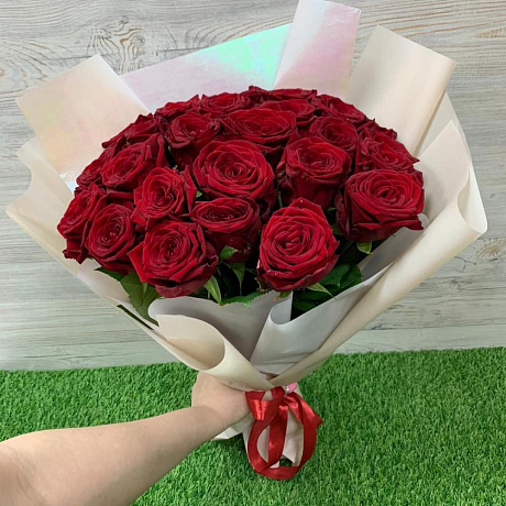 Букет из 25 красных роз (50см) №160 - Фото 4