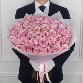 Букет из 51 ароматной пионовидной розы Pink O Hara