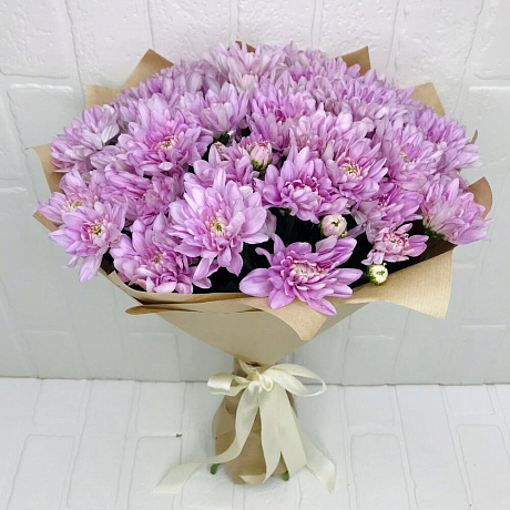 Букет из 9 розовых кустовых хризантем - Фото 3