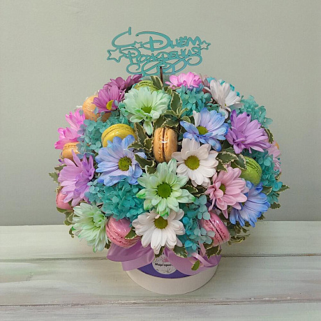 Гортензия и макарунс в коробке - Фото 2