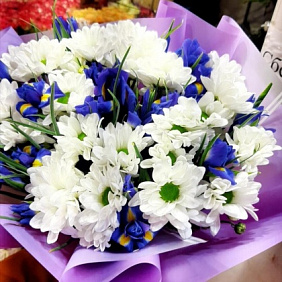 Букет из хризантем и ирисов №163