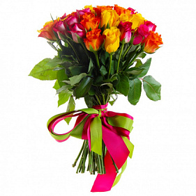 Букет из 21 разноцветной кенийской розы