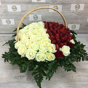 Корзины с цветами. Розы, Клубника . Корзины из роз 51 шт. N44