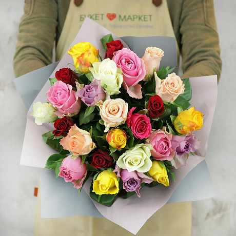 Букет из 25 разноцветных кенийских роз №2 - Фото 3