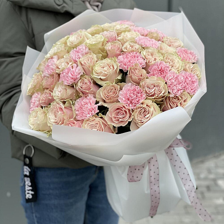 Букет Летуаль из роз и диантуса - Фото 2