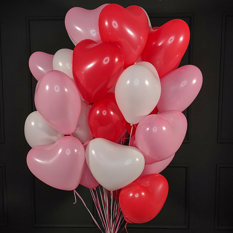 Латексные красные розовые и белые сердца 25 шт - Фото 2