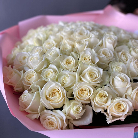 Белые розы 101 штука - Фото 5