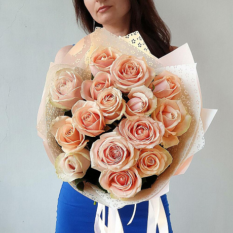 Букет из 15 роз Сливочная карамель - Фото 5