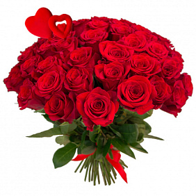 Букет из 51 красной розы с сердцем