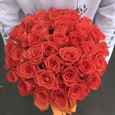 Коробки с цветами. Оранжевая роза 29 шт. N249 - Фото 3