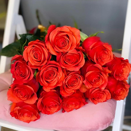 Монобукет 15 Оранжевых роз 70см - Фото 2